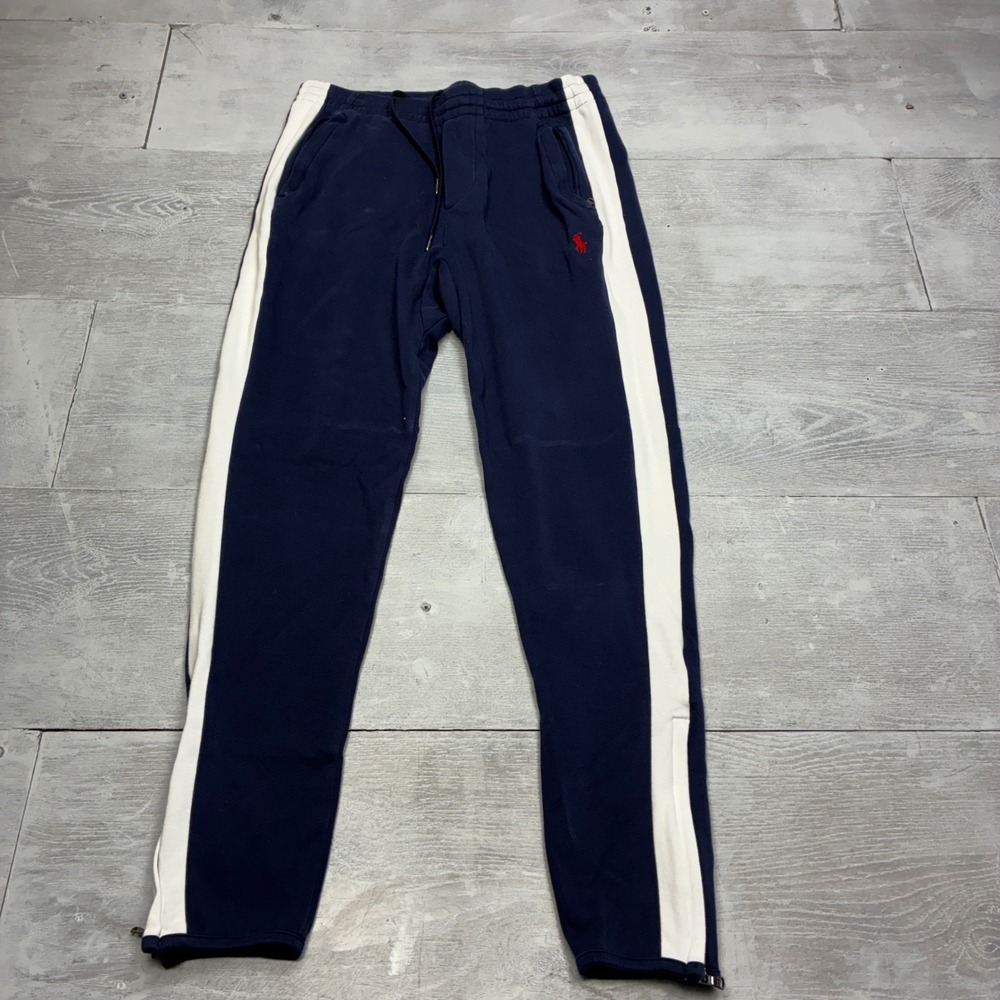 Polo Ralph Lauren Joggers Mens XS Navy Blue White Stripe Zip Cuff Sweatpants